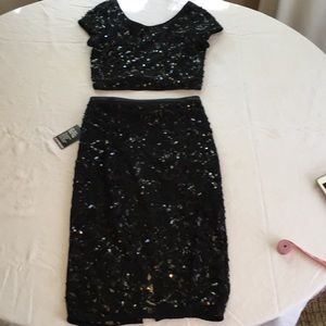 NWT Express blk sparkle lace crop top/pencil skirt